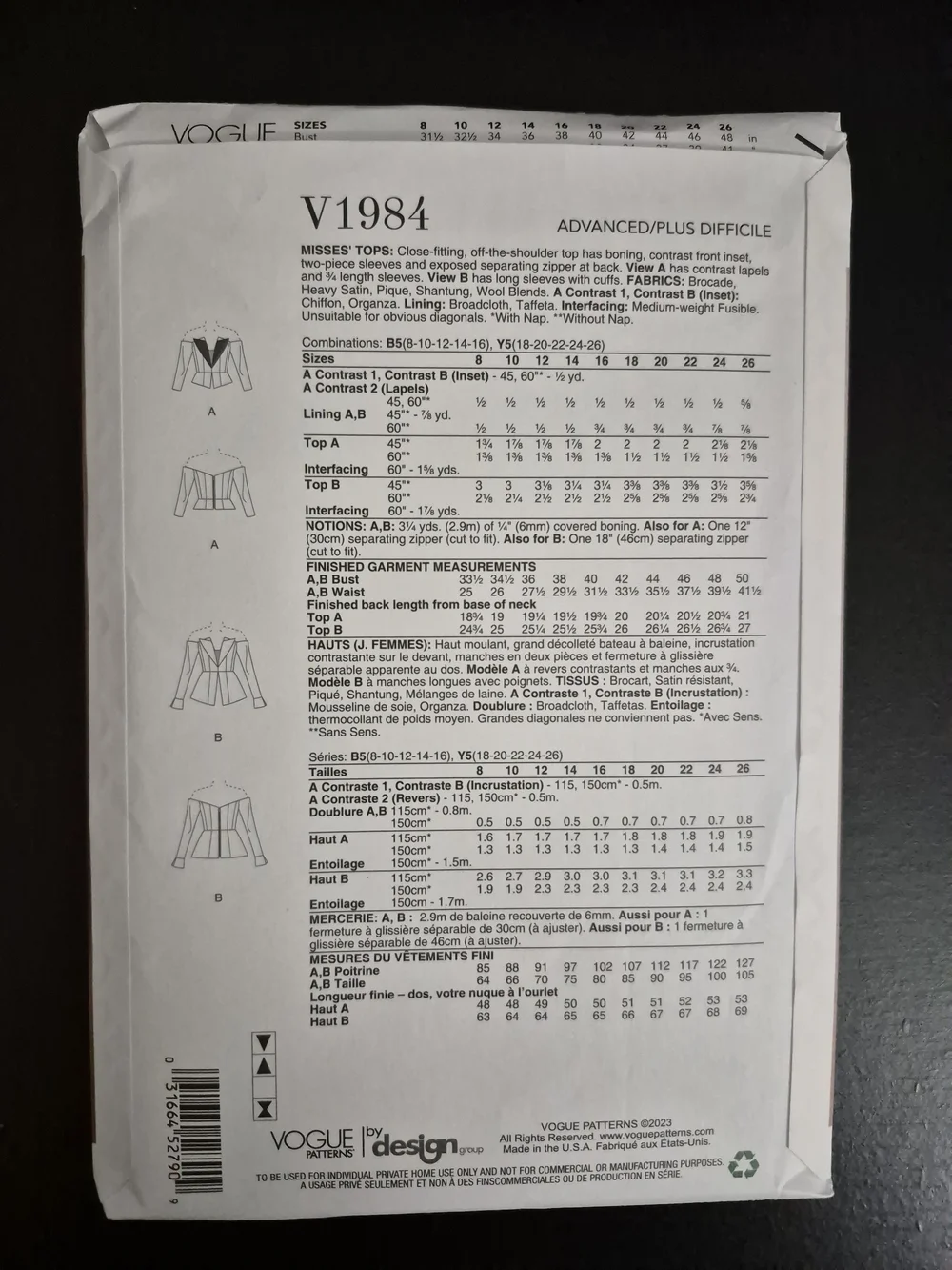Vogue Pattern V1984 *UNCUT*